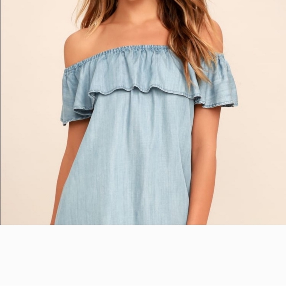 LULUS BLUE OFF SHOULDER DRESS SIZE LARGE